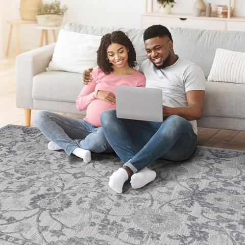 MARFI Collection 5x7 Oriental Area Rug - Stain Resistant, Non-Shedding Polyester in Grey; Durable, Kid & Pet Friendly for Living Room, Bedroom, Office, Turkey