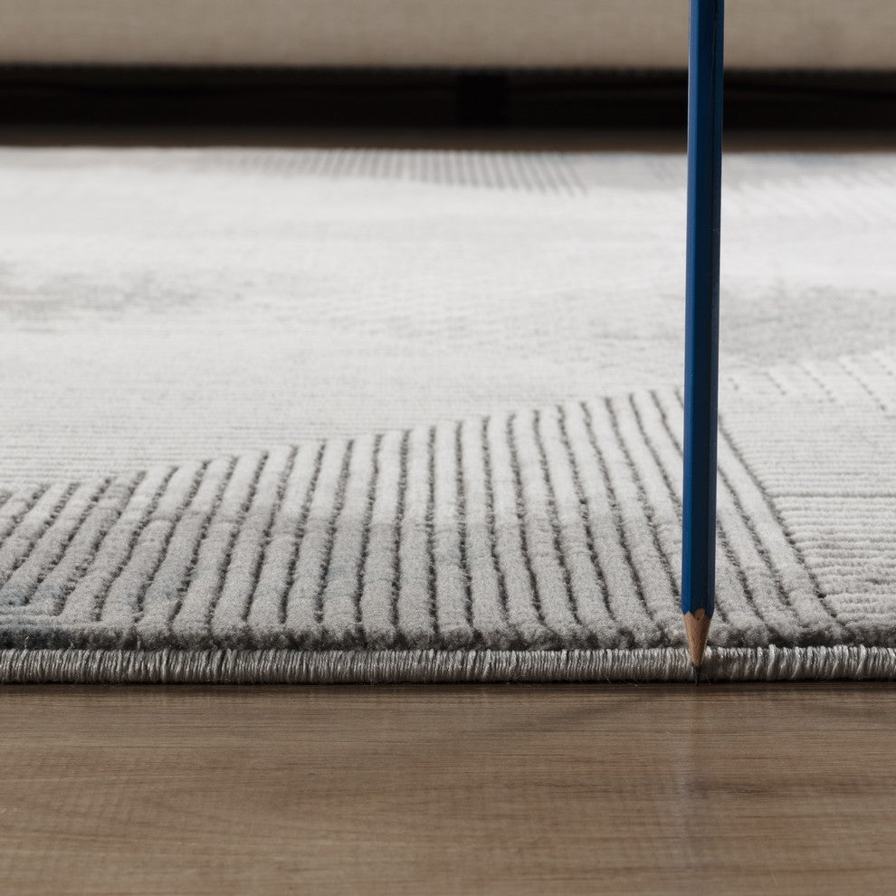 Geometrix GC_DIM1009 Modern Geometric Area Rug | 5'3" x 7'3" | Soft Polyester Pile | 3D Illusion Effect | Stain Resistant | Kid &amp; Pet Friendly | Made in Turkey | Ivory &amp; Gray