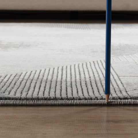 Geometrix GC_DIM1009 Modern Geometric Area Rug | 5'3" x 7'3" | Soft Polyester Pile | 3D Illusion Effect | Stain Resistant | Kid &amp; Pet Friendly | Made in Turkey | Ivory &amp; Gray