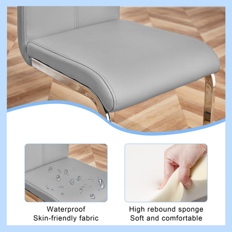 Elegant 71" Clear Tempered Glass Dining Table Set with 6 Light Gray PU Chairs, Silver Metal Legs - Modern Minimalist 6-Seater for Dining Room & Kitchen