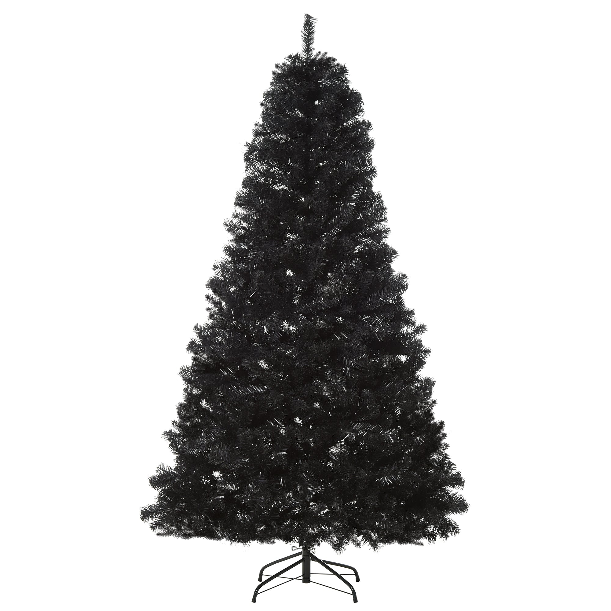 HOMCOM 7ft Black Douglas Fir Artificial Christmas Tree - Unlit, Realistic Plastic Branches, 1346 Tips, Sturdy Metal Base for Halloween & Holiday Decor