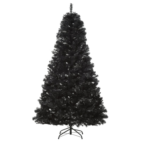 HOMCOM 7ft Black Douglas Fir Artificial Christmas Tree - Unlit, Realistic Plastic Branches, 1346 Tips, Sturdy Metal Base for Halloween & Holiday Decor