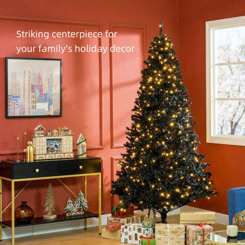 HOMCOM 7.5' Black Douglas Fir Artificial Christmas Tree | 500 Warm White LED Lights | 1346 Realistic Tips | Hinged Branches | Metal Base | Holiday Decor for Home &amp; Indoor Use