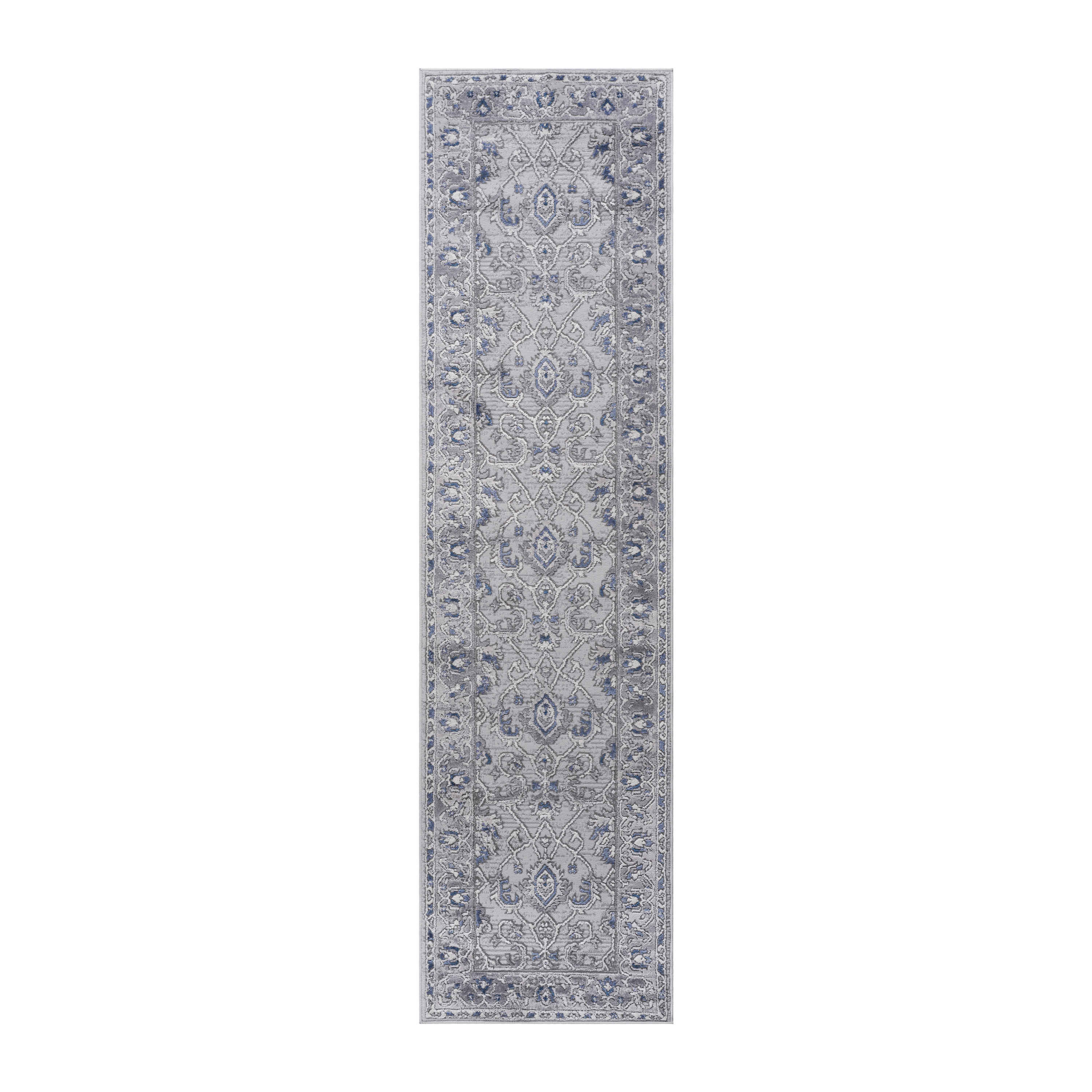 MARFI Collection 2'x8' Runner Rug - Trendy Grey &amp; Blue Oriental Style, Stain-Resistant Polyester, Durable Medium Pile, Latex-Free Cotton Back, Perfect for Hallway, Entryway, Living Room