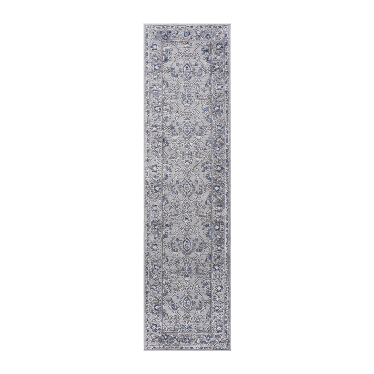 MARFI Collection 2'x8' Runner Rug - Trendy Grey &amp; Blue Oriental Style, Stain-Resistant Polyester, Durable Medium Pile, Latex-Free Cotton Back, Perfect for Hallway, Entryway, Living Room