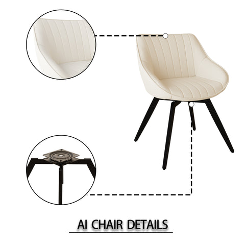 63" Medieval Modern Cream MDF Dining Table Set with 6 Beige PU Leather Chairs, Black Metal Legs, Ergonomic Design for Kitchen & Home Dining Room