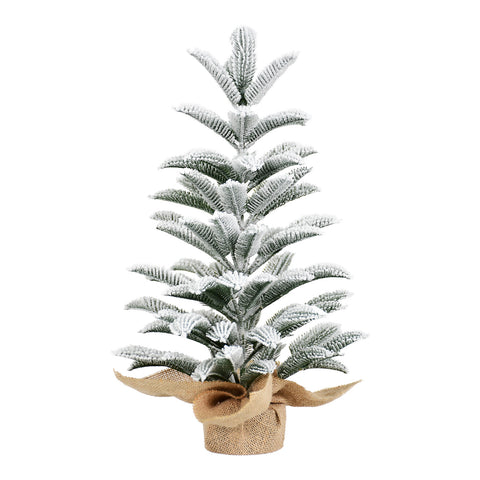 50cm Snowy PE Tabletop Christmas Tree: Realistic flocked mini tree with 85 tips &amp; burlap cement base. Perfect winter holiday decor for home, office, desk. White/Green.