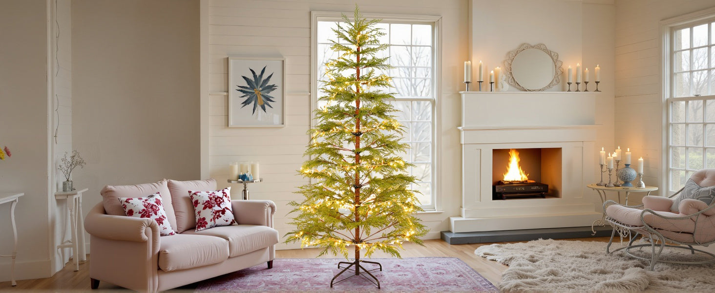 6 Ft Artificial Christmas Tree with LED Star & Moon Lights, 612 Realistic PE Tips, Hinged Green Pine, Sturdy Metal Stand for Indoor Holiday Decor