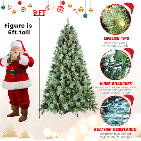 5FT Realistic Christmas Tree - 694 Mixed PVC &amp; Hard Needle Tips, 200 Warm White LED Lights, 51 Pine Cones, Hinged Branches, Sturdy Metal Stand - Full Holiday Decor for Home &amp; Office