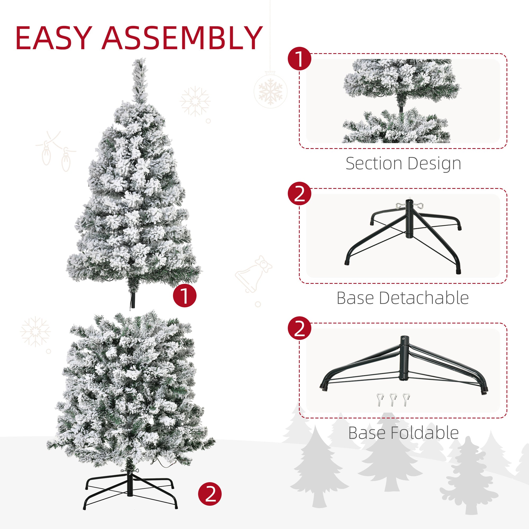 HOMCOM 7.5ft Pre-Lit Slim Douglas Fir Christmas Tree: Snow-Flocked, 350 Warm White LEDs, 641 Realistic PVC Tips. Hinged, Easy Assembly, Steel Base, Perfect for Indoor Holiday Decor.