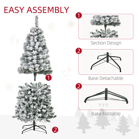 HOMCOM 7.5ft Pre-Lit Slim Douglas Fir Christmas Tree: Snow-Flocked, 350 Warm White LEDs, 641 Realistic PVC Tips. Hinged, Easy Assembly, Steel Base, Perfect for Indoor Holiday Decor.