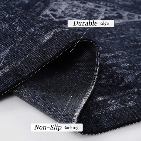 MAVAL 5x8 Washable Area Rug - Soft Chenille Polyester Black+Gray Boho Style, Low Pile, Non-Slip, Stain-Resistant for Living Room, Bedroom, Hallway, Kitchen