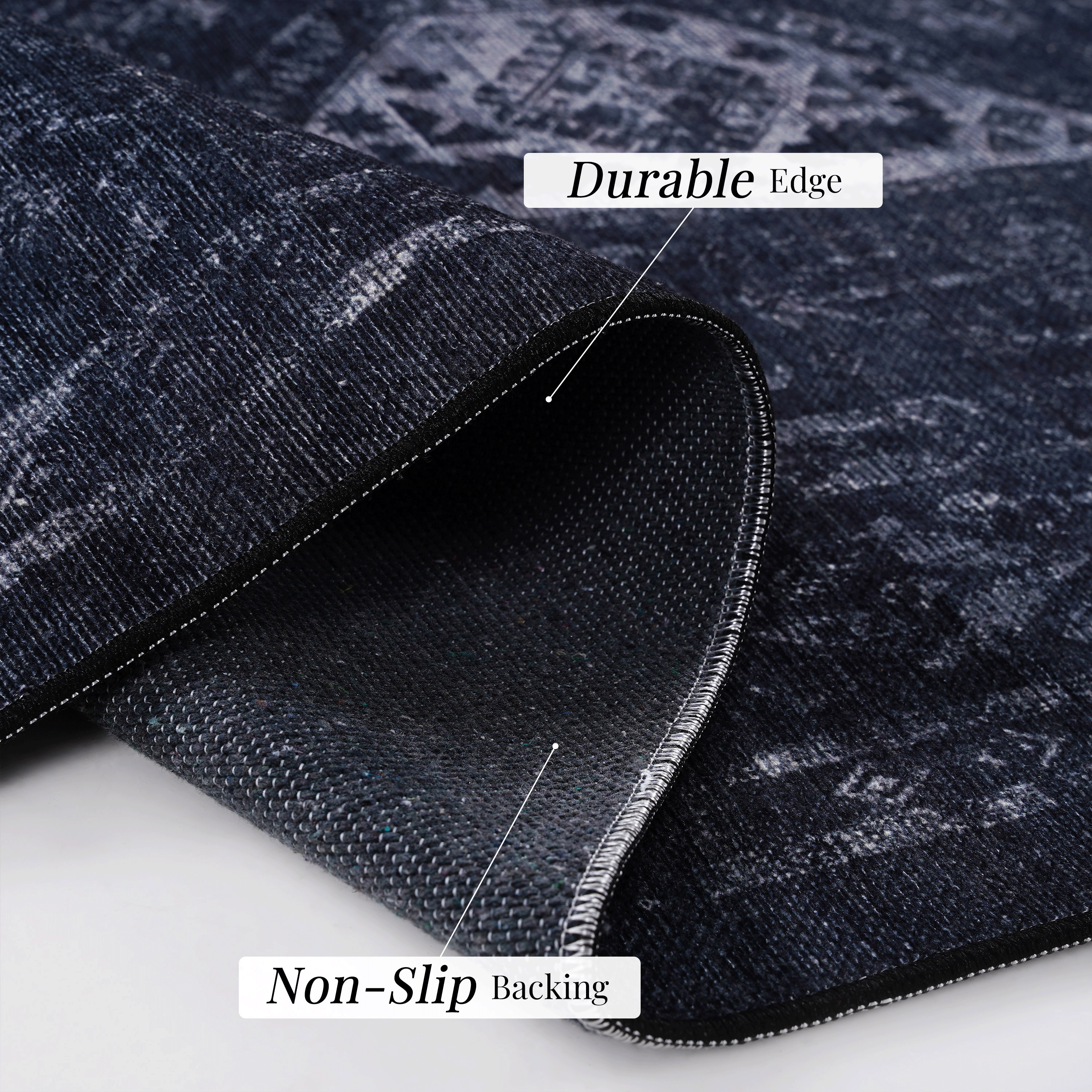 MAVAL 3x5 Washable Area Rug - Soft Chenille Boho Black+Gray Low Pile for Living Room, Bedroom, Kitchen, Hallway - Stain-Resistant, Non-Slip, Easy Clean Floor Carpet, 3' x 5'