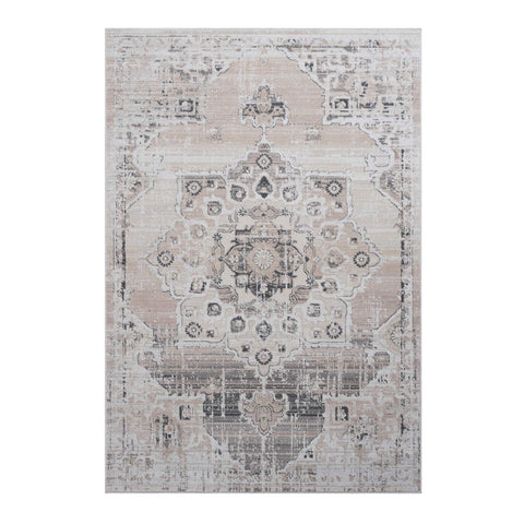 PAYAS Collection 6x9 Cream Medallion Area Rug - Stain Resistant, Non-Shedding Polyester for Living Room, Bedroom, Office. Durable, Easy Care, 0.28" Pile, Latex-Free Cotton Backing.