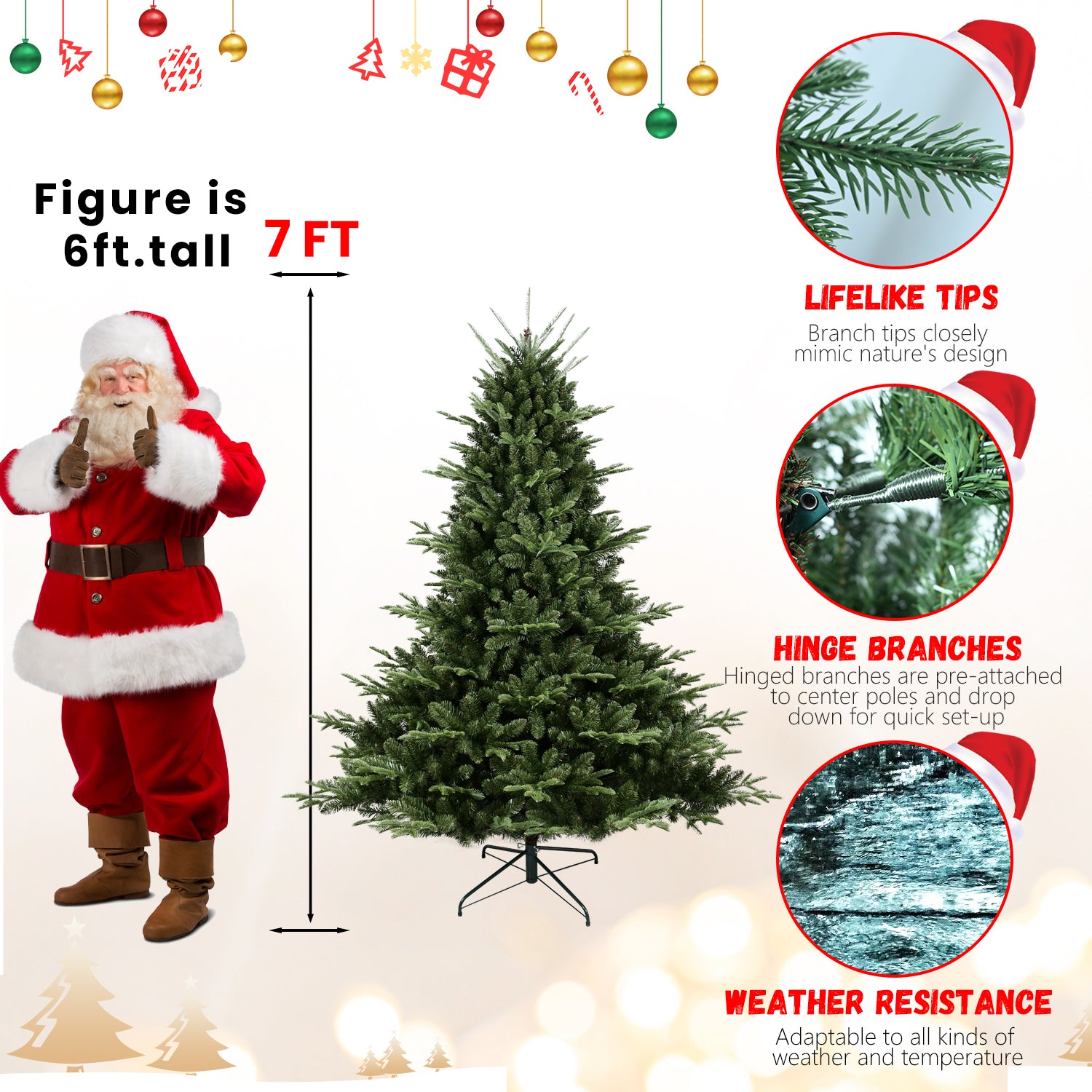 7.5FT Full-Shaped Christmas Tree - 2441 Lush PE/PVC Mixed Tips, Hinged Branches, Wide Base for Large Spaces, Durable Metal Stand, Realistic Green Holiday Decor for Home &amp; Office