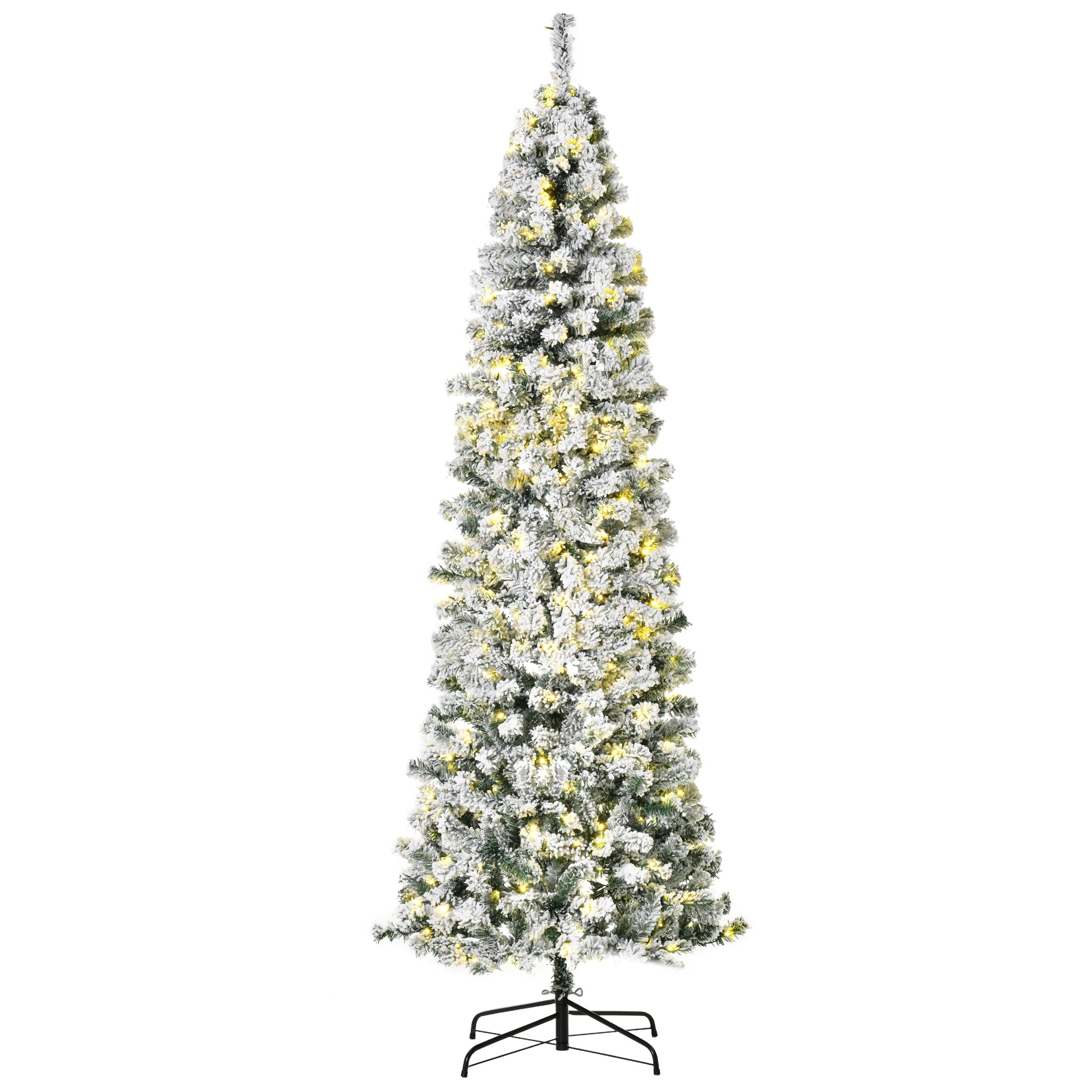 HOMCOM 7.5ft Pre-Lit Slim Douglas Fir Christmas Tree: Snow-Flocked, 350 Warm White LEDs, 641 Realistic PVC Tips. Hinged, Easy Assembly, Steel Base, Perfect for Indoor Holiday Decor.