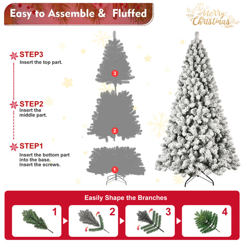 6ft Snow-Flocked Pre-Lit Christmas Tree - 300 Warm White UL Lights, Auto-Unfold Memory Wire, Easy Assembly, Stable Metal Stand - Snowy Holiday Decor for Home &amp; Office
