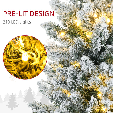 HOMCOM 7' Slim Noble Fir Artificial Christmas Tree | 210 Warm White LED Lights | 499 Tips | Realistic Green Plastic | Indoor Holiday Decor | Easy Setup