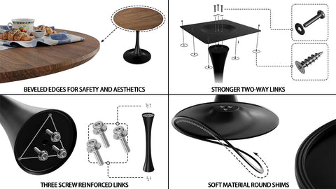 31.5" Walnut Tulip Dining Table Set for 2-4, Round MDF Kitchen Table with 2 Black PU Metal Leg Chairs - Modern Compact Dining Room Furniture, Easy Assembly