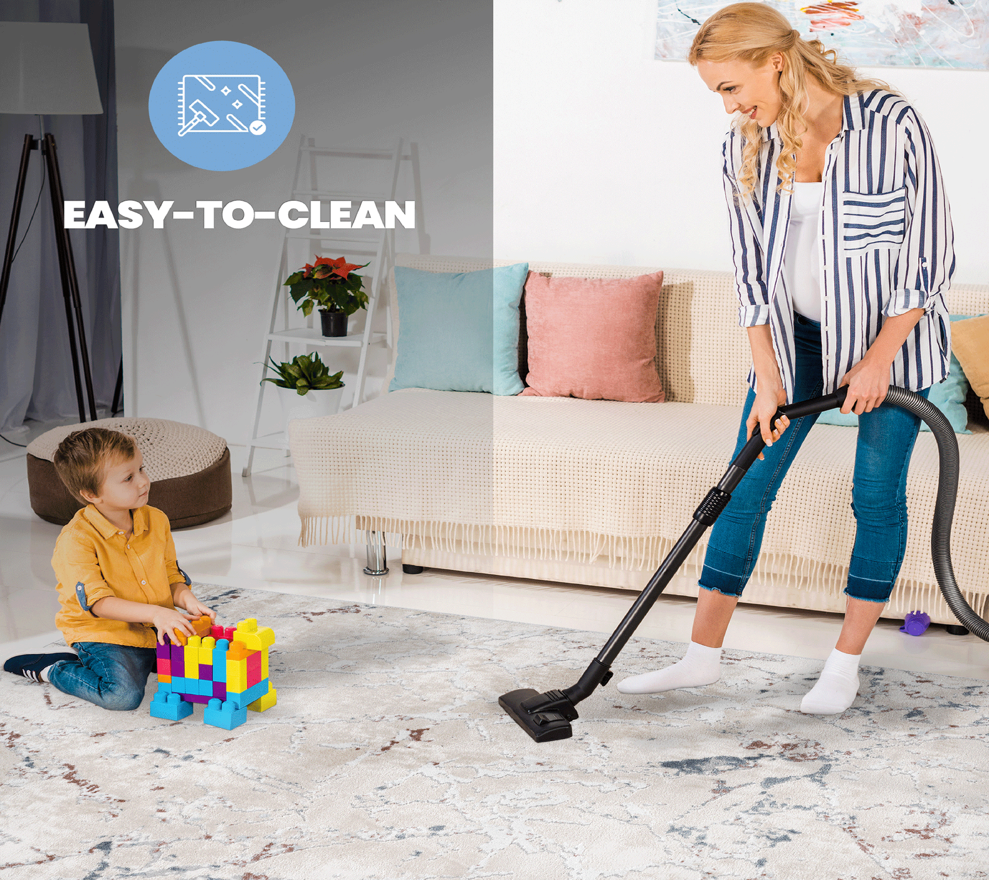 MARFI Collection 5x7 Multi Contemporary Area Rug | Stain-Resistant, Non-Shedding Polyester | 0.35" Medium Pile | Kid & Pet-Friendly | Living Room, Bedroom, Entryway | Turkish Made