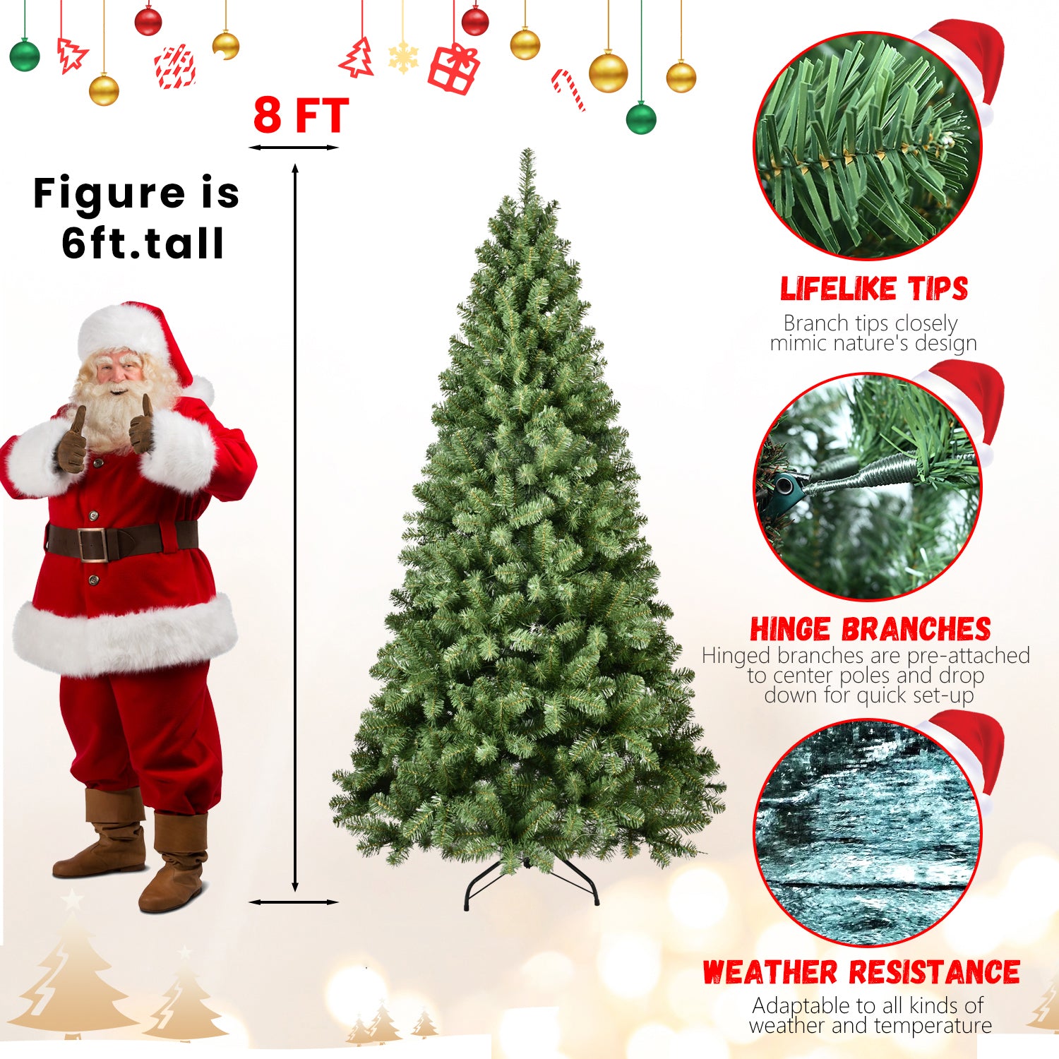 9ft Pre-Lit Green PVC Christmas Tree with 650 UL Warm White Lights, 1930 Full Tips, Auto-Unfold Memory Wire, Easy Assembly, Stable Metal Stand for Festive Holiday Home Decor