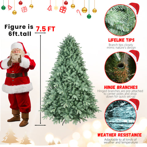 9FT Blue-Green Tint Christmas Tree: 4368 PE+PVC Tips, Full-Bodied with Hinged Branches, Easy Assembly, Stable Metal Stand, Stunning Holiday Decor for Living Room &amp; Home