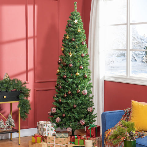 HOMCOM 7ft Slim Pencil Christmas Tree - Unlit Artificial Douglas Fir, Realistic Green Xmas Tree with 818 Tips, Flame Retardant, Easy Assembly &amp; Storage for Home Decor