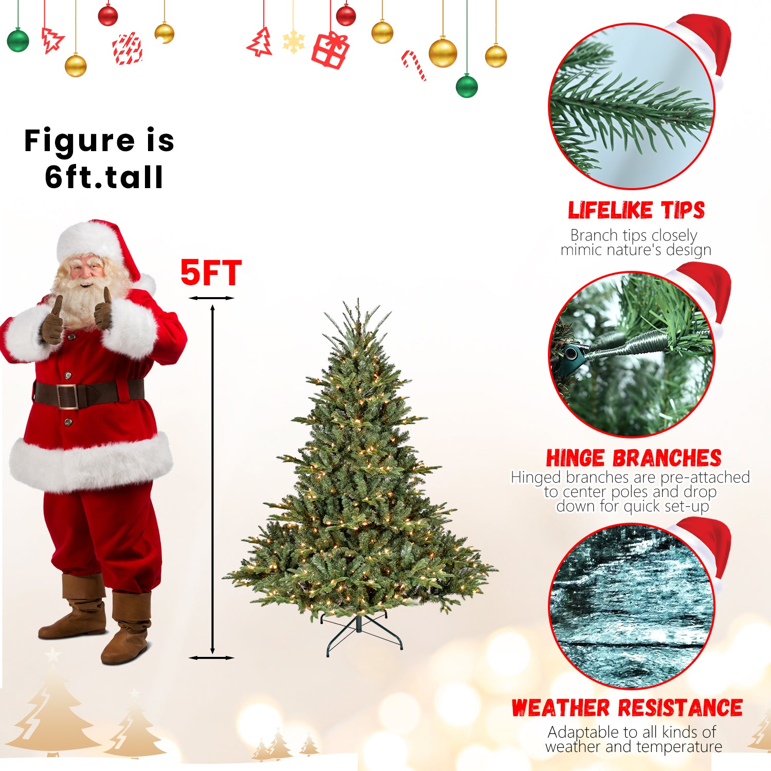 6FT Full-Shape Christmas Tree: 1763 PE/PVC Tips, 500 UL Warm White Lights, Hinged for Easy Setup, Wide Base, Stable Metal Stand - Perfect for Spacious Homes & Holiday Decor