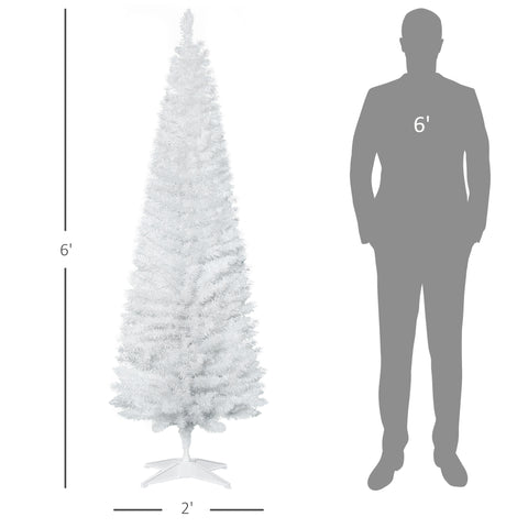 HOMCOM 6ft Slim Pencil Christmas Tree - White, Realistic Artificial Xmas Tree with 390 Branch Tips & Plastic Stand, Easy Assembly, Perfect for Home & Office Decor