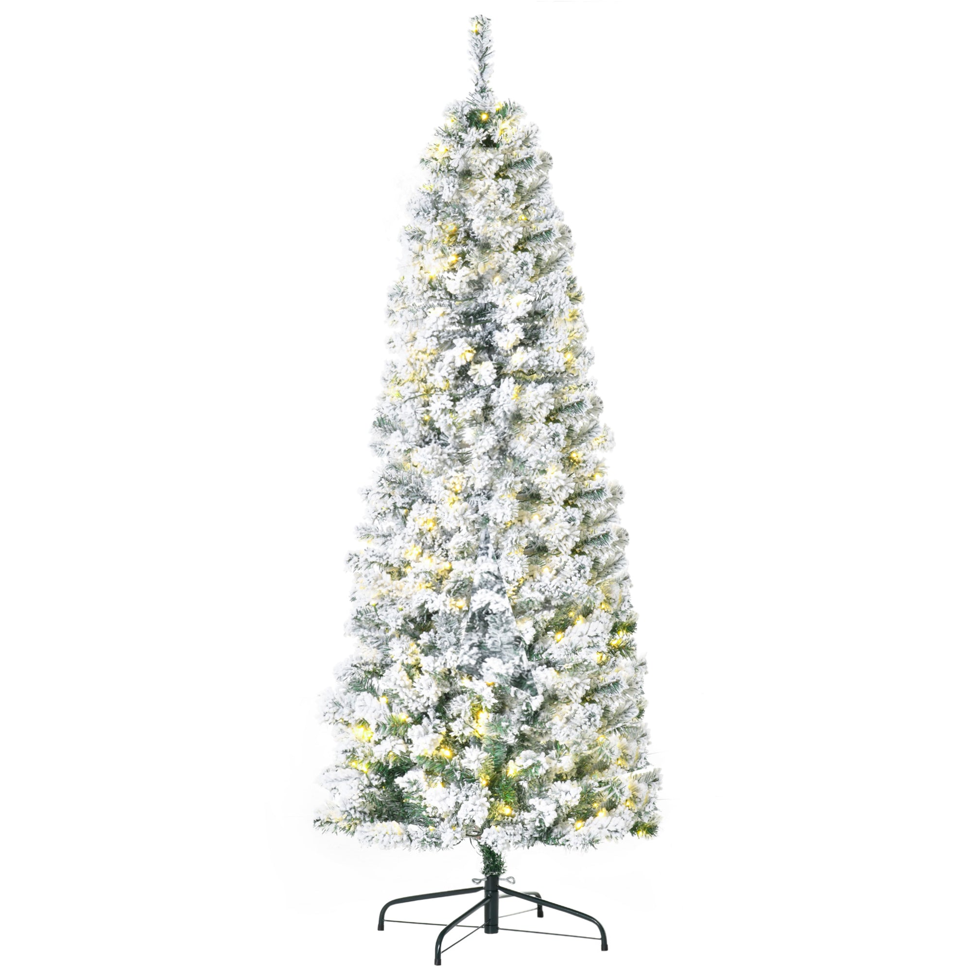 HOMCOM 6ft Snow-Flocked Slim Douglas Fir Artificial Christmas Tree, 250 LED Warm White Lights, 462 Realistic PVC Tips, Sturdy Steel Base, Easy Assembly for Indoor Holiday Decor