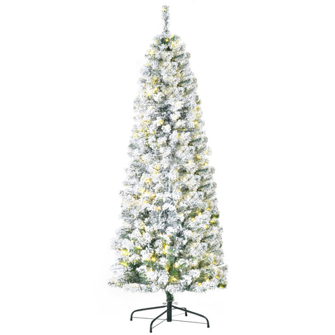 HOMCOM 6ft Snow-Flocked Slim Douglas Fir Artificial Christmas Tree, 250 LED Warm White Lights, 462 Realistic PVC Tips, Sturdy Steel Base, Easy Assembly for Indoor Holiday Decor