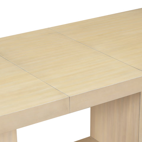 TOPMAX 6-Piece Natural Rubberwood Dining Set: 78" Extendable Pedestal Table w/ 18" Leaf, 4 Upholstered Chairs &amp; Bench for Dining Room, Seats 6