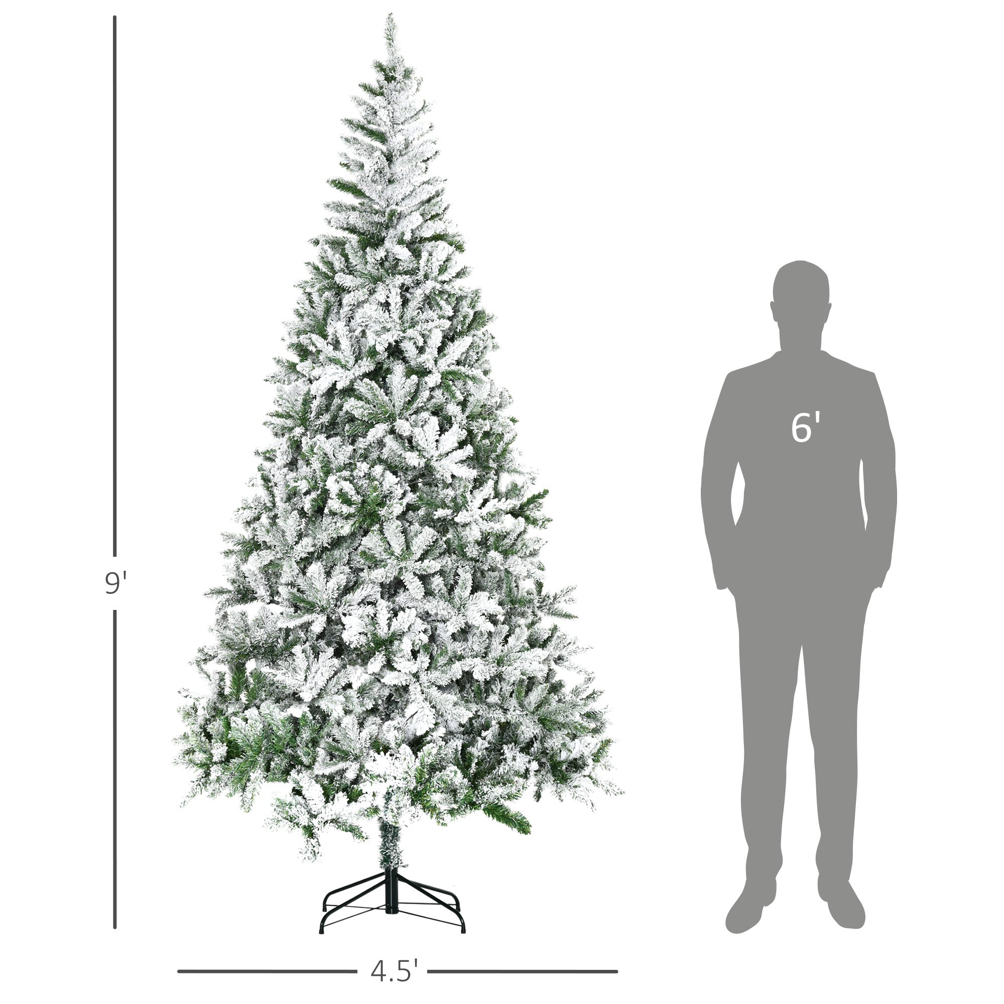HOMCOM 9' Tall Snow Flocked Pine Artificial Christmas Tree | Realistic Unlit Green Branches | Flame-Retardant &amp; Easy Assembly | Perfect for Home &amp; Holiday Decor