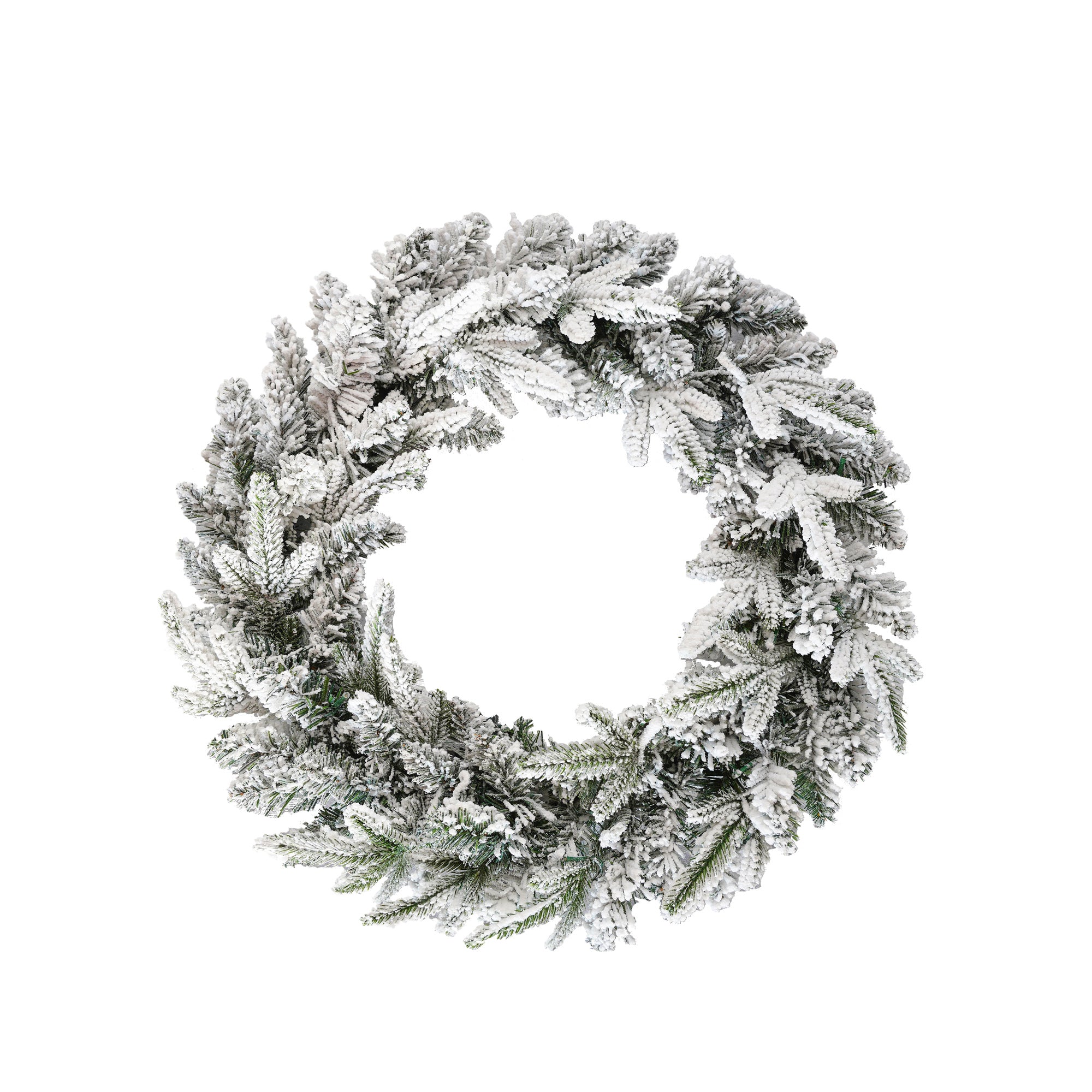 Snow Flocked Christmas Wreath, Garland & 6ft Tree 3-Pack Decor Set | Warm White LED Lights | 900-Tip PVC/PE Tree | Indoor/Covered Outdoor Use | Festive Winter Wonderland Ambiance