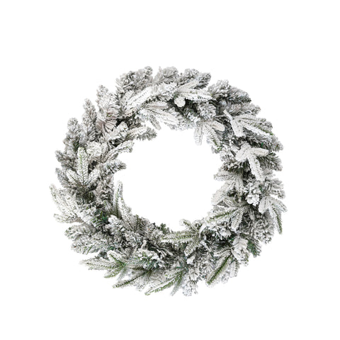 Snow Flocked Christmas Wreath, Garland & 6ft Tree 3-Pack Decor Set | Warm White LED Lights | 900-Tip PVC/PE Tree | Indoor/Covered Outdoor Use | Festive Winter Wonderland Ambiance