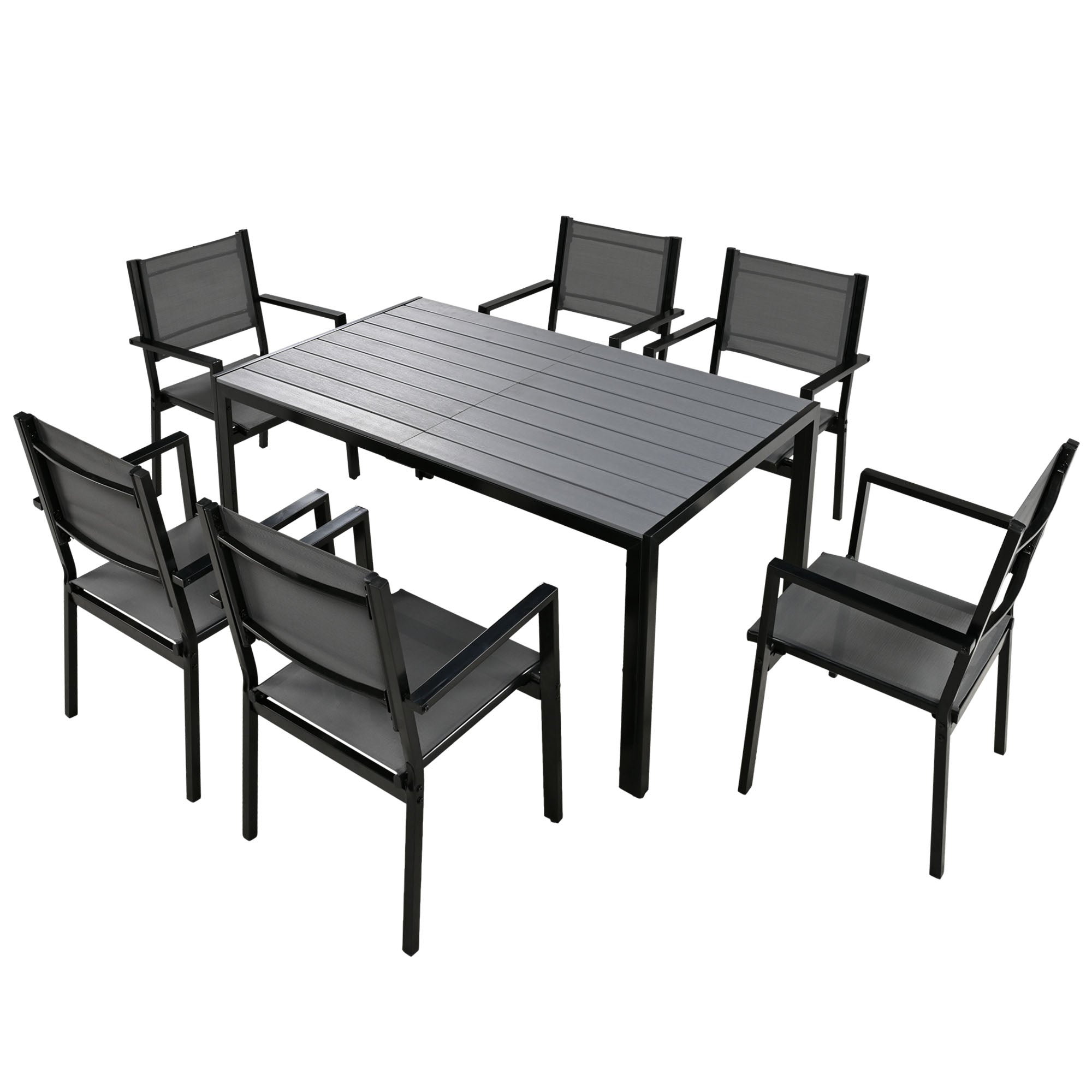 U-Style 6-Seater Steel Outdoor Patio Dining Set - Durable Gray Table & Chairs for Balcony, Backyard, Garden - 58.3" L x 35.4" W - All-Weather Furniture for Residential Use