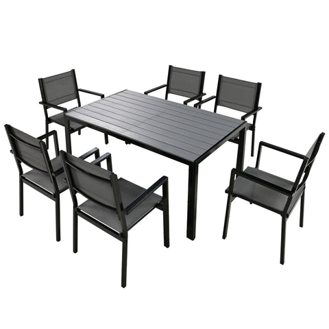 U-Style 6-Seater Steel Outdoor Patio Dining Set - Durable Gray Table & Chairs for Balcony, Backyard, Garden - 58.3" L x 35.4" W - All-Weather Furniture for Residential Use