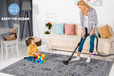 MARFI Collection 2'x8' Runner Rug - Trendy Grey &amp; Blue Oriental Style, Stain-Resistant Polyester, Durable Medium Pile, Latex-Free Cotton Back, Perfect for Hallway, Entryway, Living Room