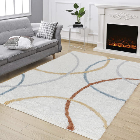 Loft Shag Ivory 7'10" x 9'10" Area Rug - Luxurious 100% Polyester, 1.18" Pile, Stain Resistant, Durable for High Traffic, Living Room, Bedroom, Made in Turkey