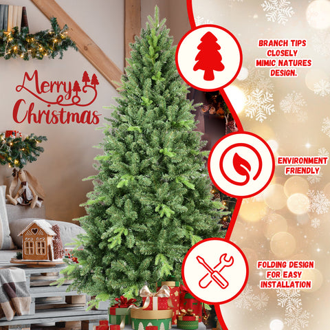 5FT Classic Green Christmas Tree: 967 Realistic PE+PVC Tips, Hinged Branches, Easy Assembly, Stable Metal Stand - Full Natural Holiday Decor for Home &amp; Living Room
