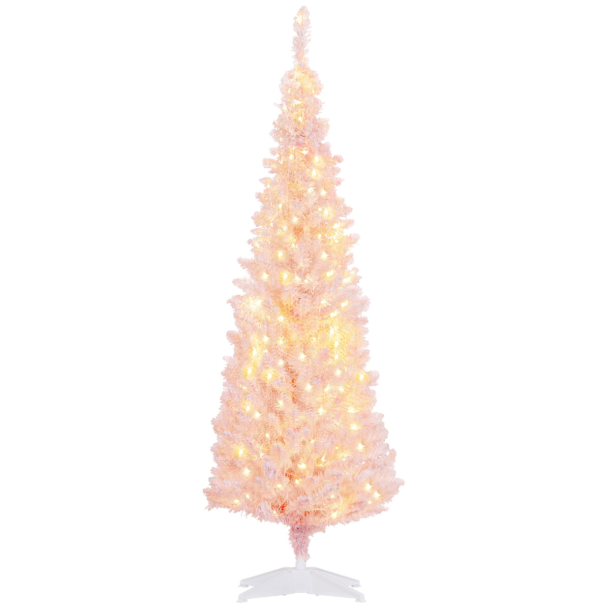 HOMCOM 5' Pink Pre-Lit Slim Noble Fir Artificial Christmas Tree - Snow-Flocked, 160 Warm White LEDs, 294 Tips, Flame-Retardant Plastic - Perfect for Indoor Holiday Decor