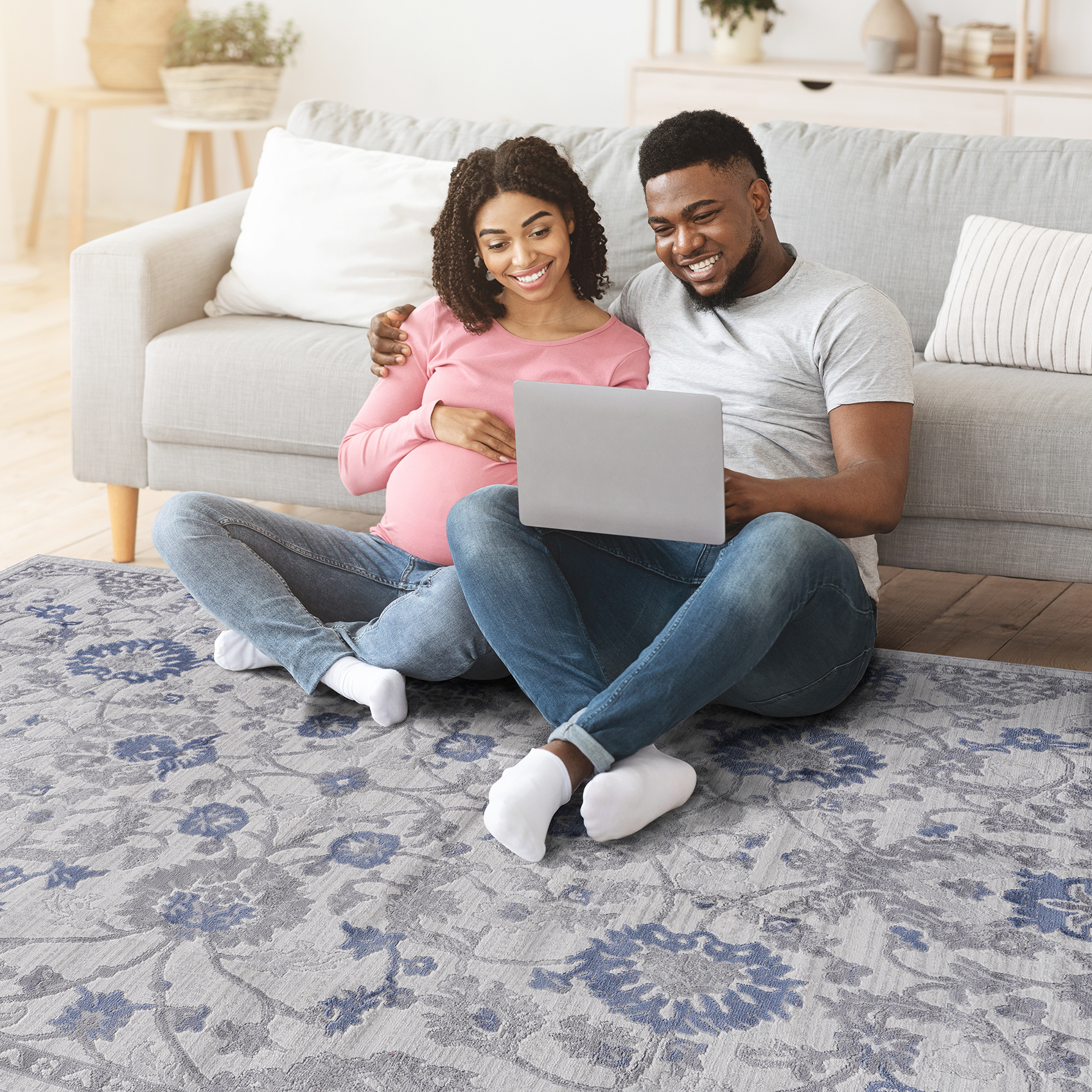 MARFI Collection 5x7 Oriental Area Rug - Stain-Resistant, Non-Shedding Polyester in Blue/Silver for Living Room, Bedroom, Entryway, Home Office - Durable & Easy Care