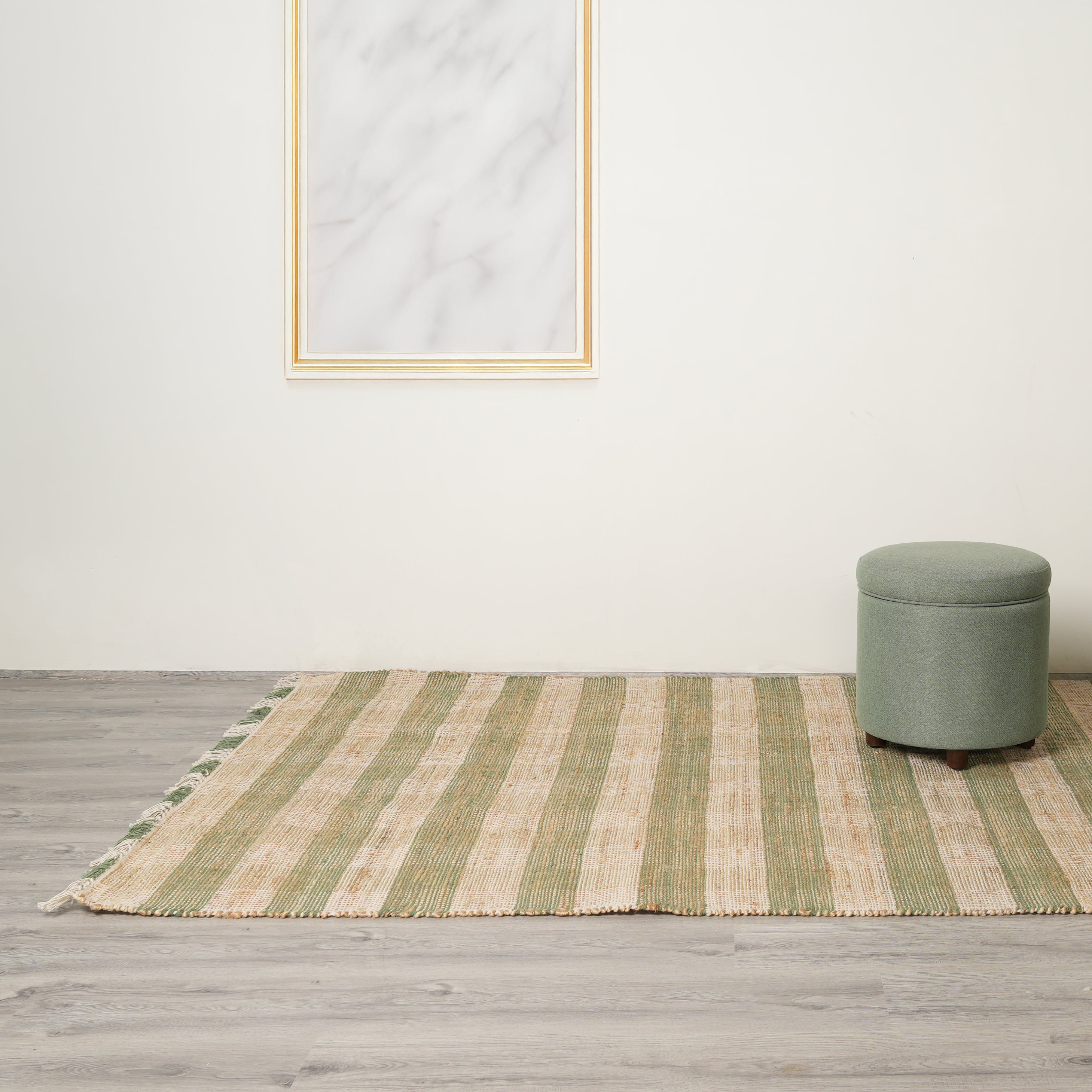 Natural Jute &amp; Cotton Green Plaid Area Rug | Handwoven 8x10 ft Eco-Friendly Rug for Living Room, Bedroom, Entryway | Durable, Soft, Rustic Home Decor