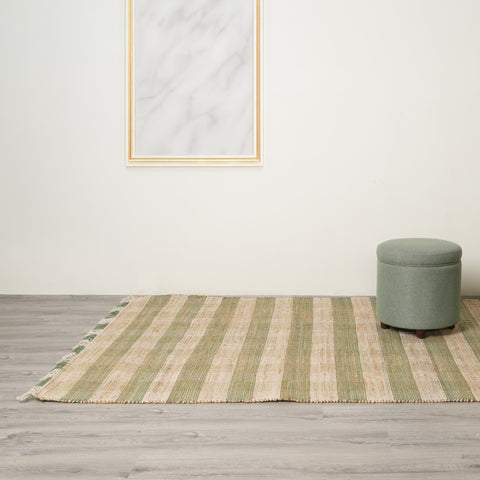 Natural Jute &amp; Cotton Green Plaid Area Rug | Handwoven 8x10 ft Eco-Friendly Rug for Living Room, Bedroom, Entryway | Durable, Soft, Rustic Home Decor
