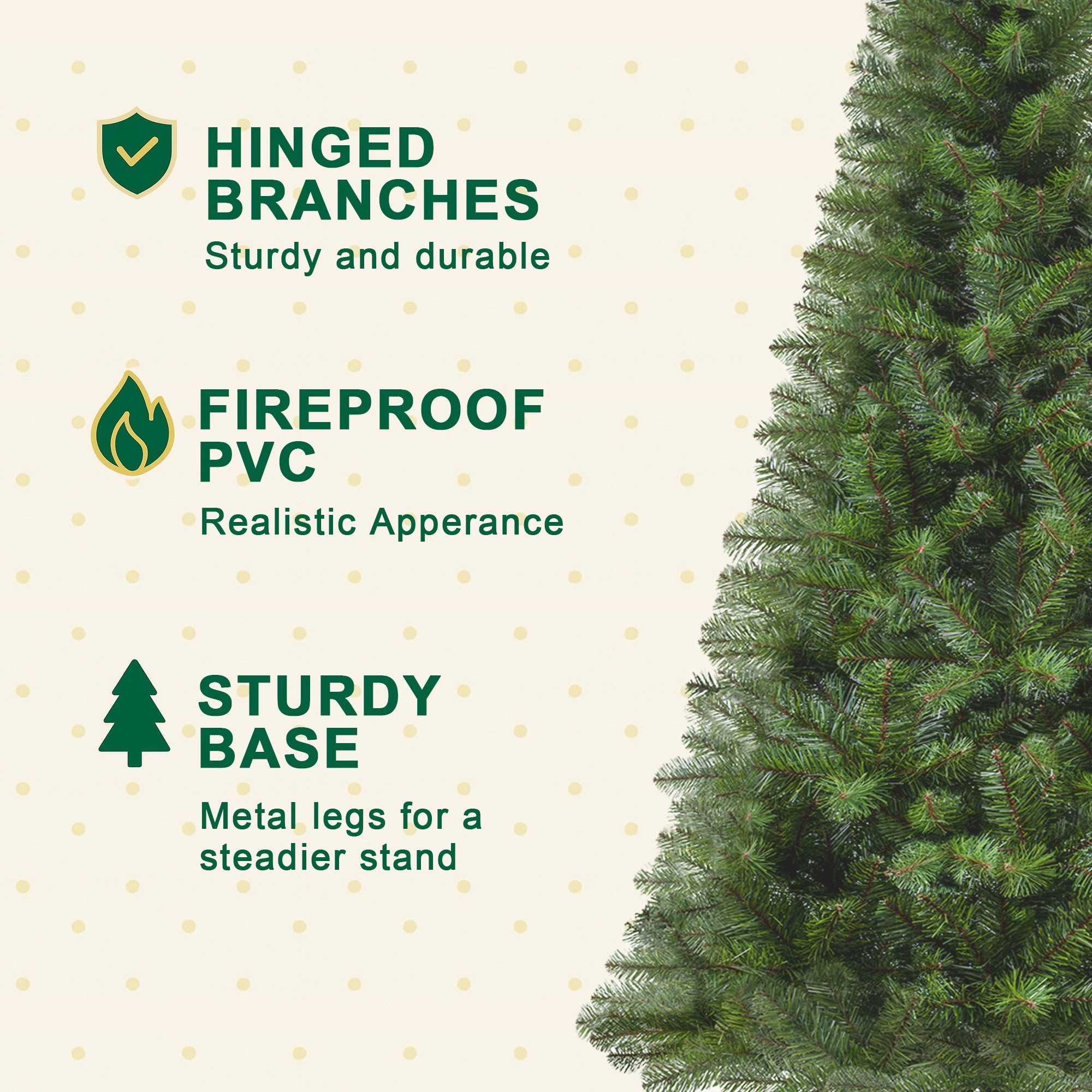 7FT Unlit Artificial Christmas Tree | 775 Full PVC Tips | Hinged Branches | Sturdy Metal Stand | Classic Green Holiday Decor for Indoor Home &amp; Office