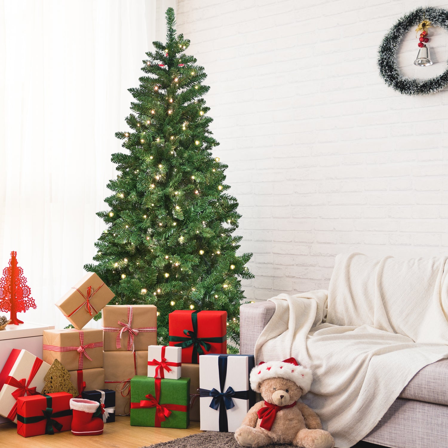 7ft Green Christmas Tree: WiFi Smart App RGB LED Lights (400 LEDs, 38 Functions, Music Sync) | 1063 PVC Tips, Hinged, Metal Stand | Realistic Holiday Decor for Festive Indoor Spaces