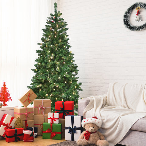 7ft Green Christmas Tree: WiFi Smart App RGB LED Lights (400 LEDs, 38 Functions, Music Sync) | 1063 PVC Tips, Hinged, Metal Stand | Realistic Holiday Decor for Festive Indoor Spaces