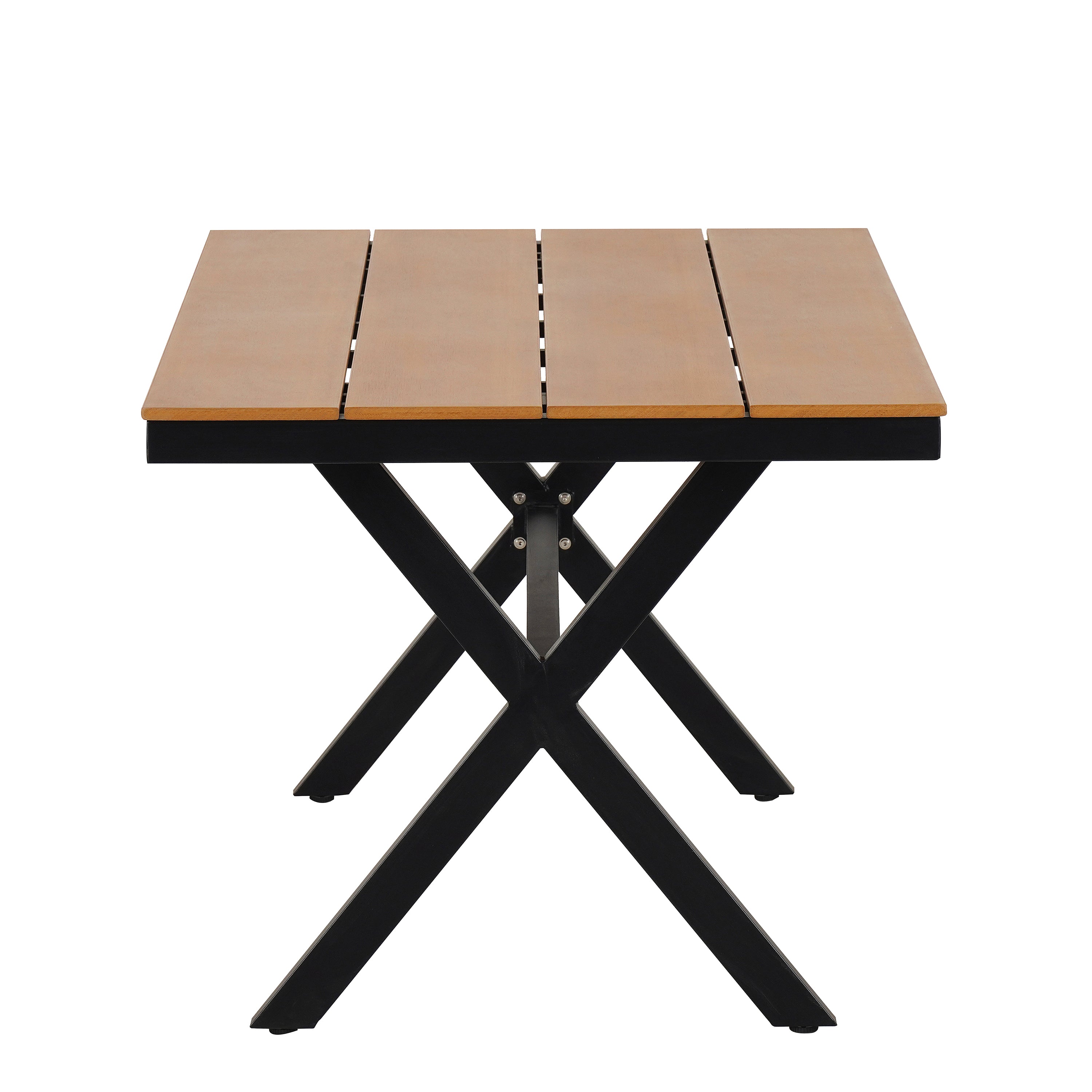 U_Style 4-Seater Brown PE Rattan Outdoor Dining Set: Modern Plastic Wood Table & Linear Chairs for Garden, Patio, Lawn - Weather-Resistant & Durable, Residential Use