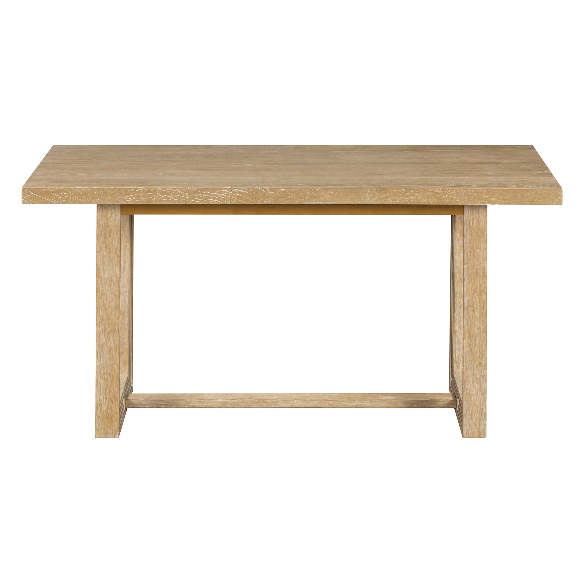 TREXM 6-Piece Retro Dining Table Set for 6, 60" Oak Veneer Wood Kitchen Table & 4 Chairs with Upholstered Bench, Natural Finish, Dining Room & Kitchen Use, Durable Rubberwood Legs