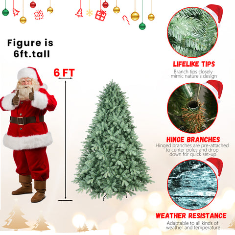 5FT Blue-Green Tint Christmas Tree - Full-Bodied Artificial Holiday Decor with 1194 PE+PVC Tips, Hinged Branches, Easy Assembly, Stable Metal Stand for Festive Home &amp; Office Decor